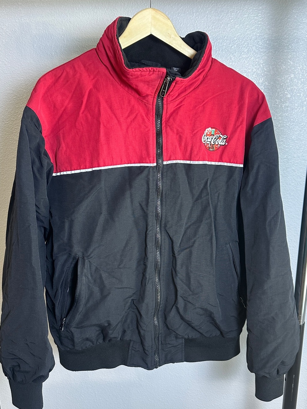 Vintage Coca Cola Men's Windbreaker Jacket Red/Black Size Large